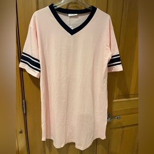 NWT EKOUAER STYLISH PINK & BLACK SLEEP DRESS SZ. SMALL Knee Length SHORT SLEEVES